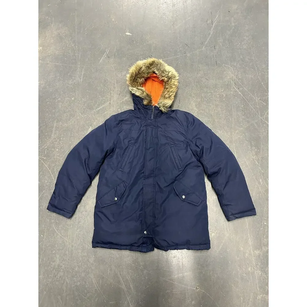 Polo Ralph‎ Lauren Down Parka Jacket Coat Navy Faux Fur Hood Trim Big Boy's XL